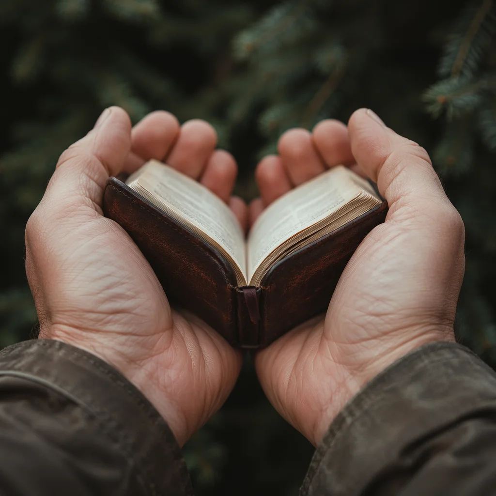 Hands Gently Holding a Worn Bible