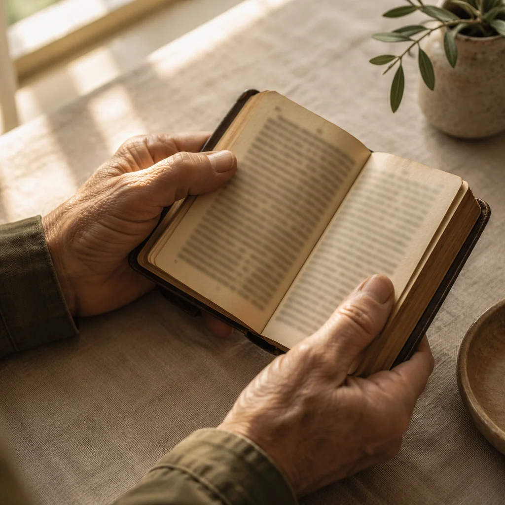 Elderly Hands Holding a Worn Bible