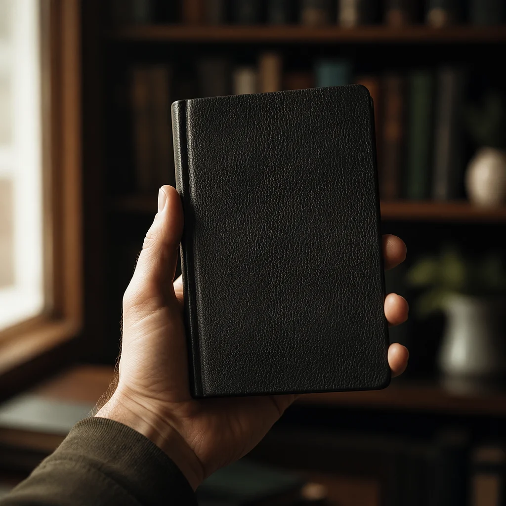 Hand Holding Leather Bible in Warm Light