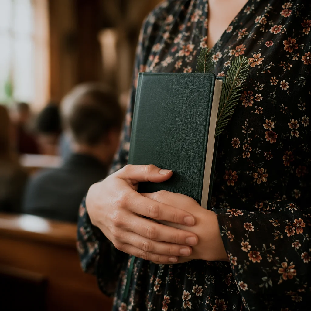 Hands Holding Green Devotional Bible