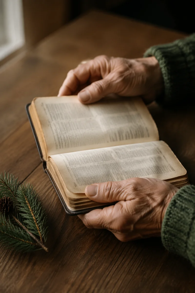 Elderly Hands Holding Worn Bible