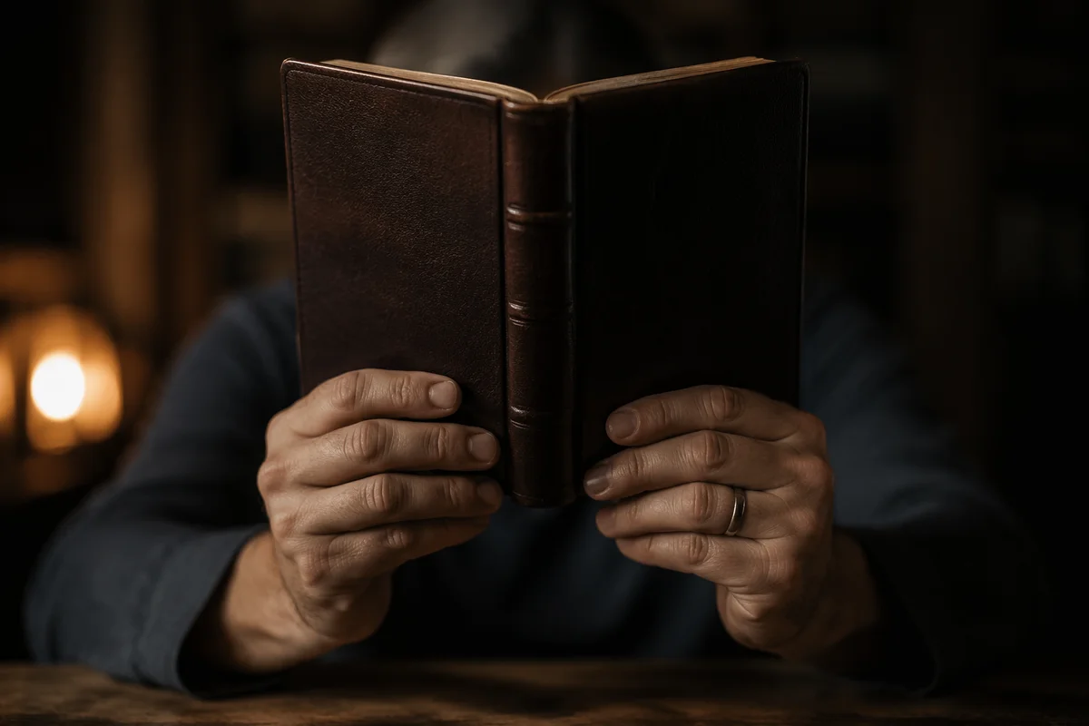 Hands Holding Bible in Warm Contemplative Light