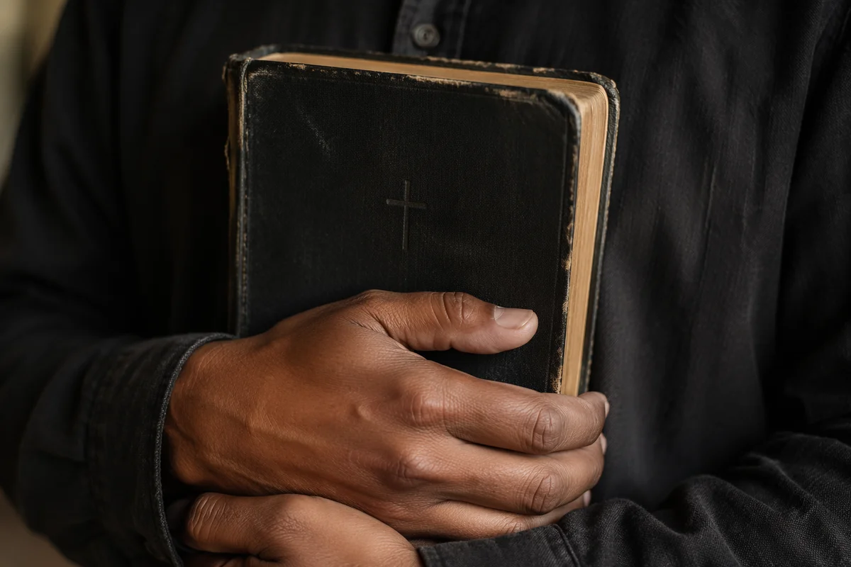 Reverent Hands Holding a Worn Bible