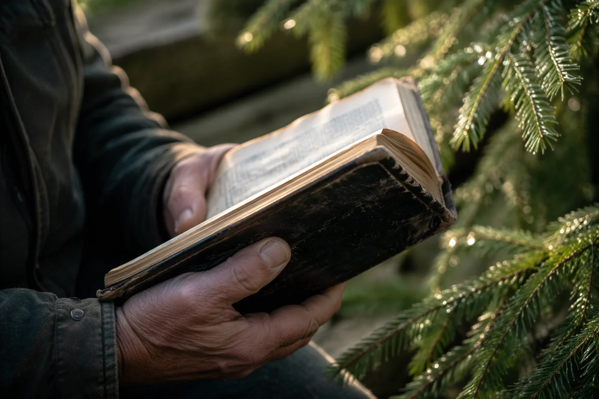 Weathered Hands Holding a Worn Bible