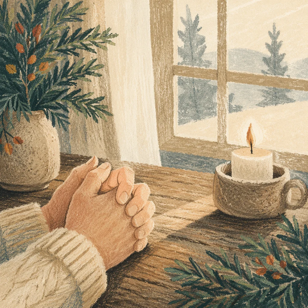 Praying Hands in Soft Evergreen Morning Light