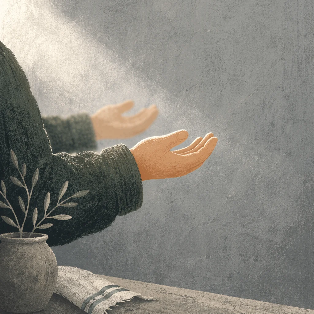 Gentle Praying Hands in Soft Evergreen Light
