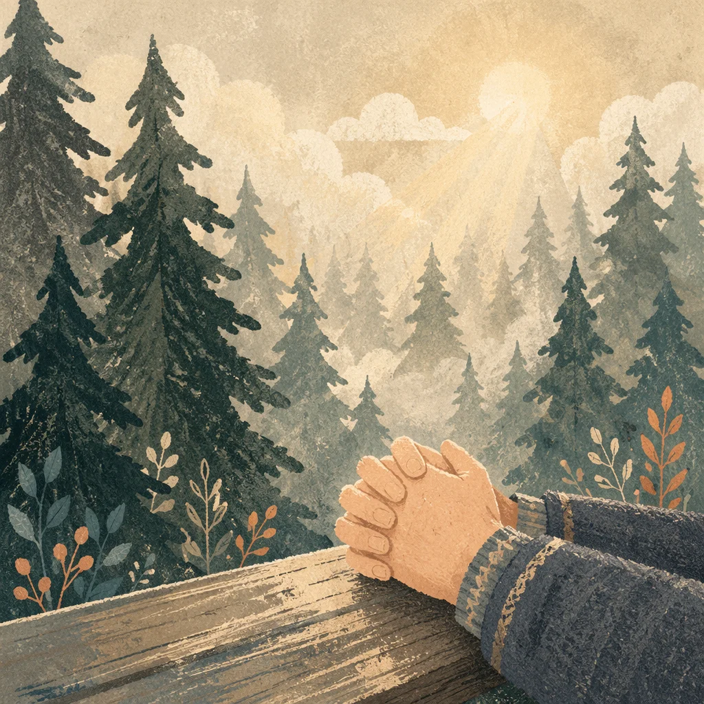 Praying Hands in Evergreen Morning Light