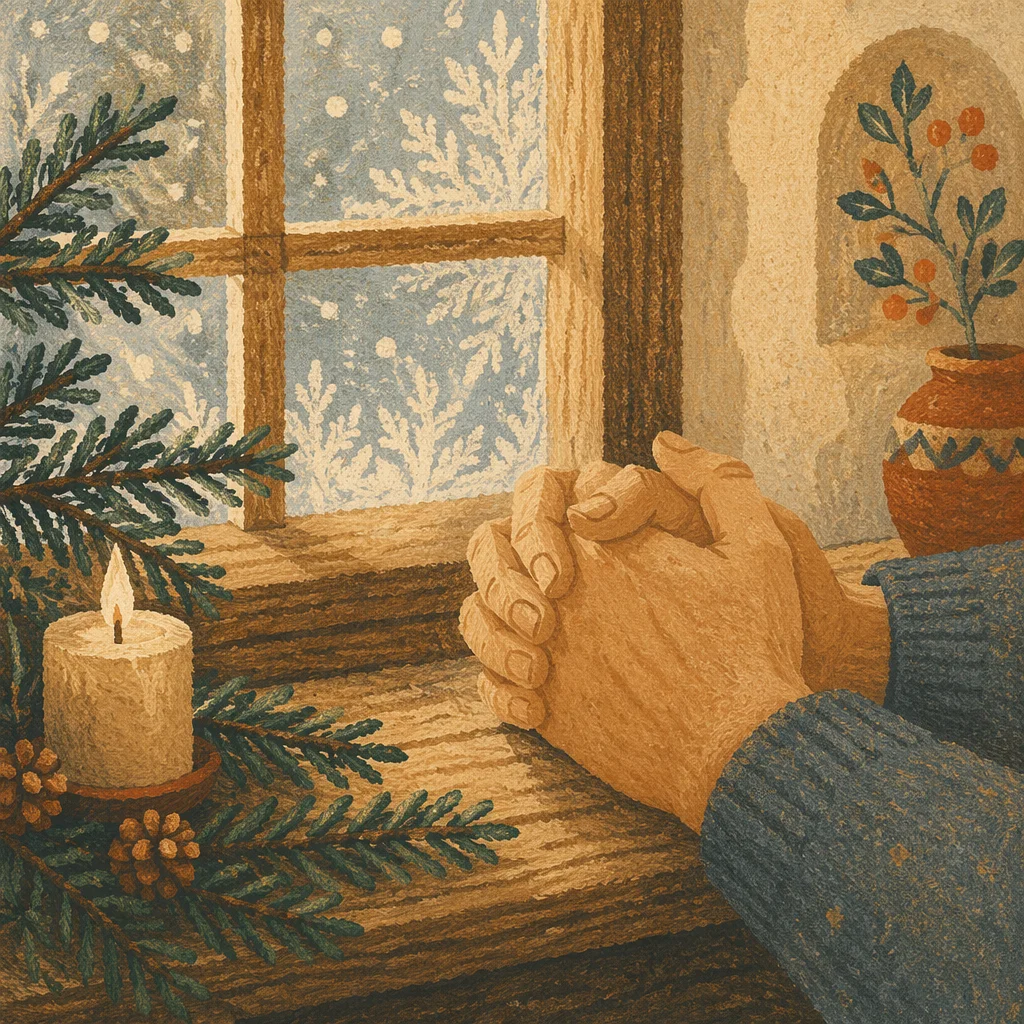 Praying Hands in Soft Evergreen Morning Light