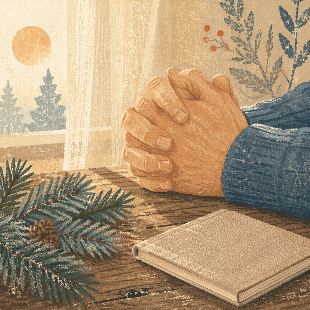 Praying Hands in Evergreen Morning Light