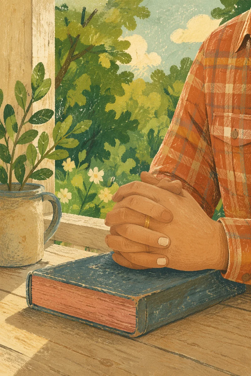 Praying Hands on Worn Book in Soft Light