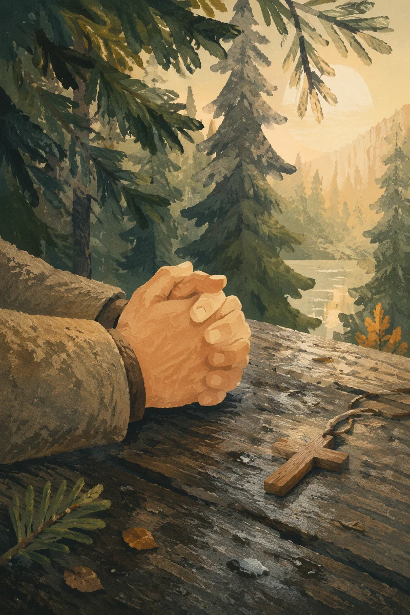 Praying Hands in Evergreen Morning Light