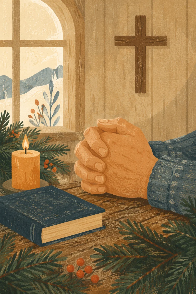 Praying Hands with Evergreen Candlelight