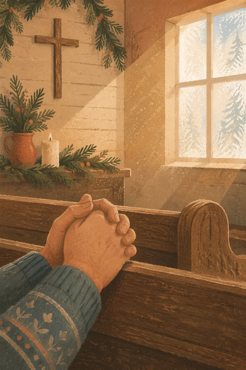 Praying Hands in Rustic Evergreen Chapel