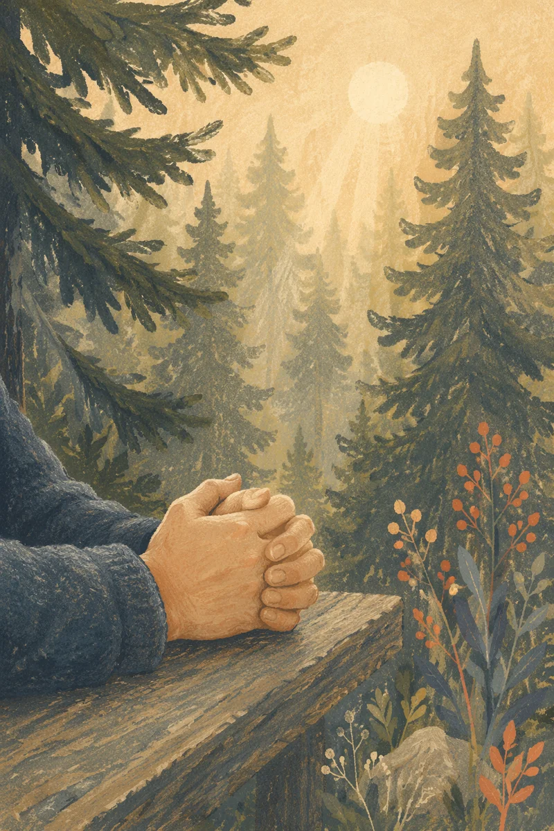Praying Hands in Evergreen Morning Light