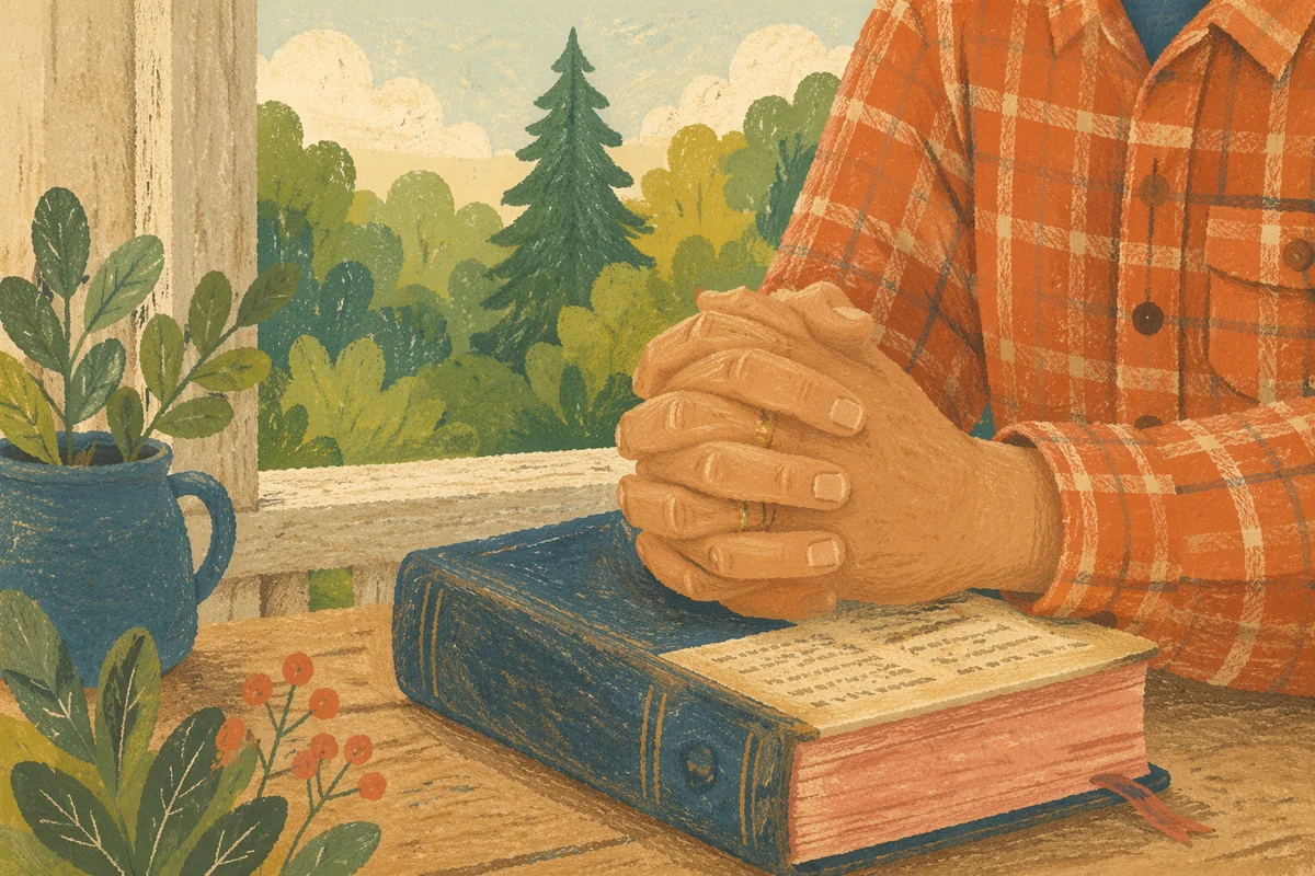 Praying Hands on Worn Book in Soft Light