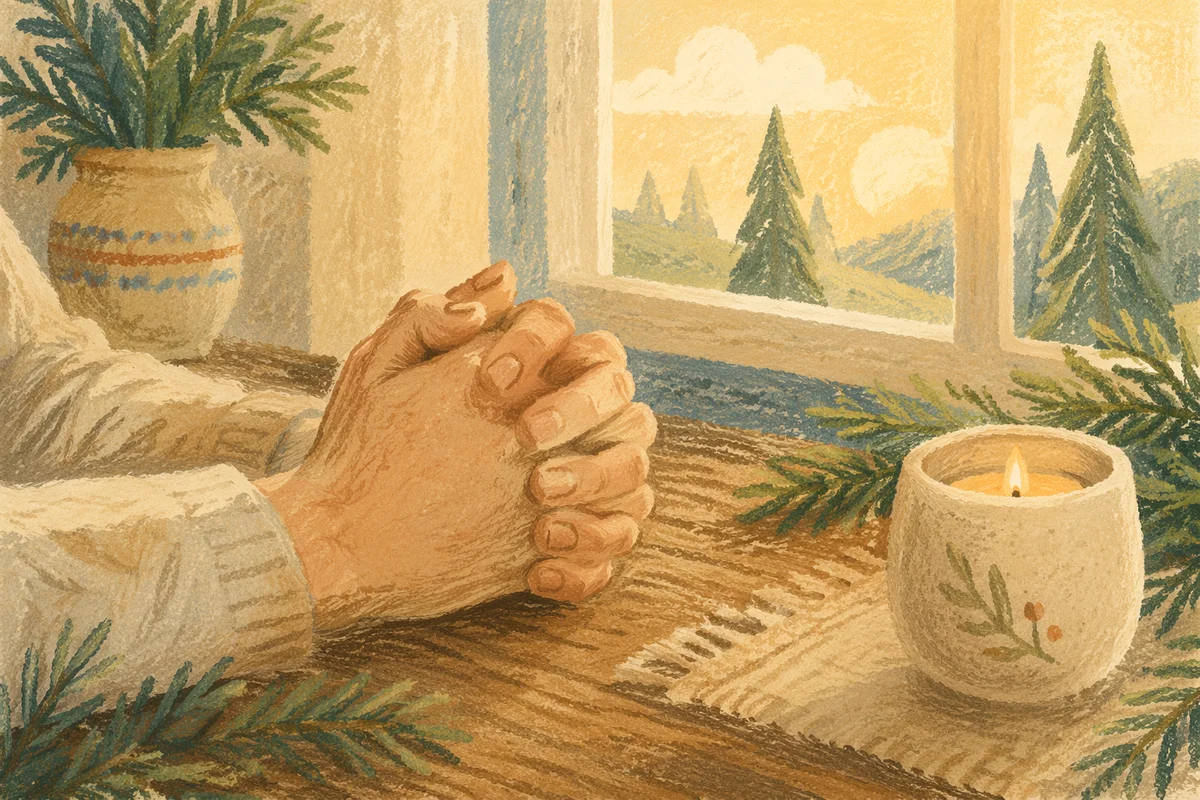 Praying Hands with Evergreen Morning Light