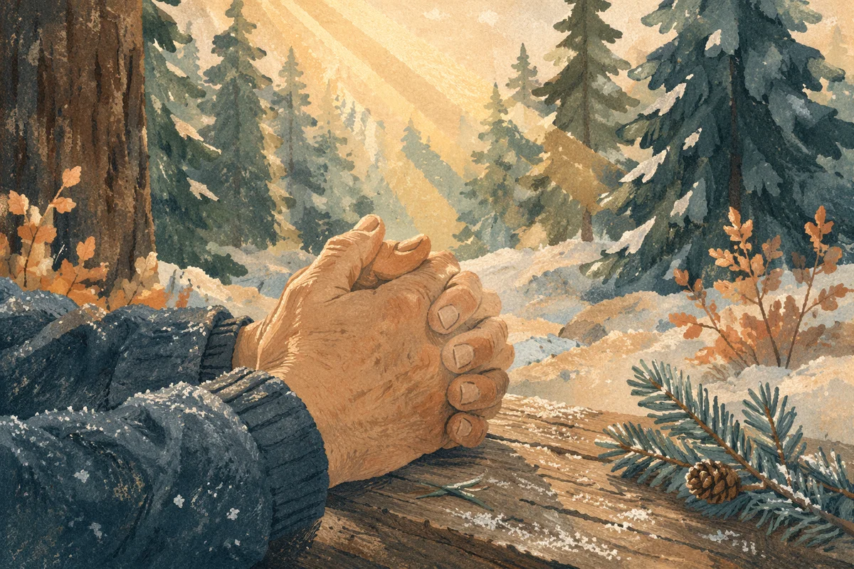 Praying Hands in Evergreen Morning Light