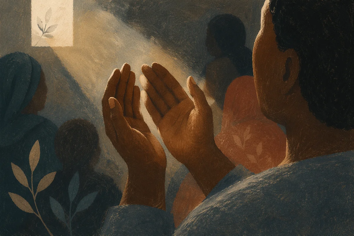 Dark Hands Raised in Soft Prayer