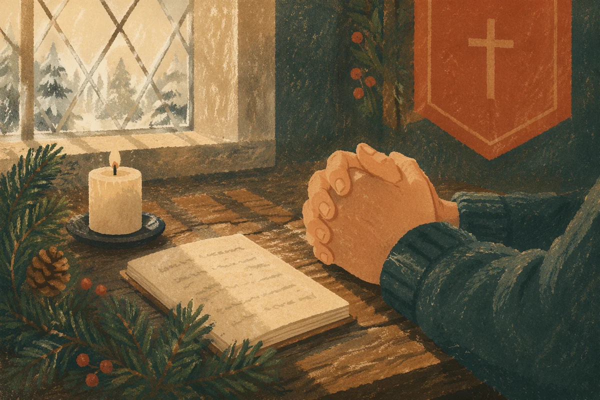 Praying Hands with Evergreen Chapel Light