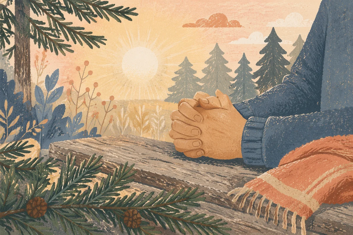 Praying Hands in Evergreen Dawn Light