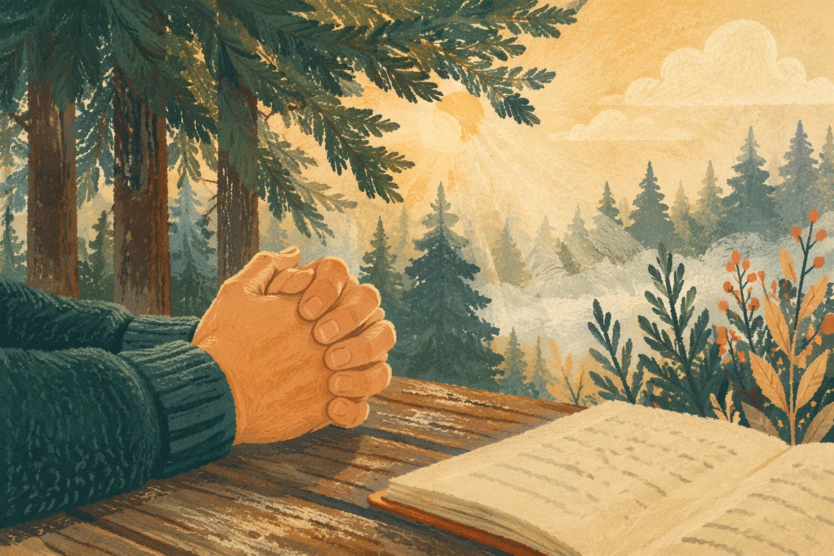 Praying Hands in Evergreen Morning Light