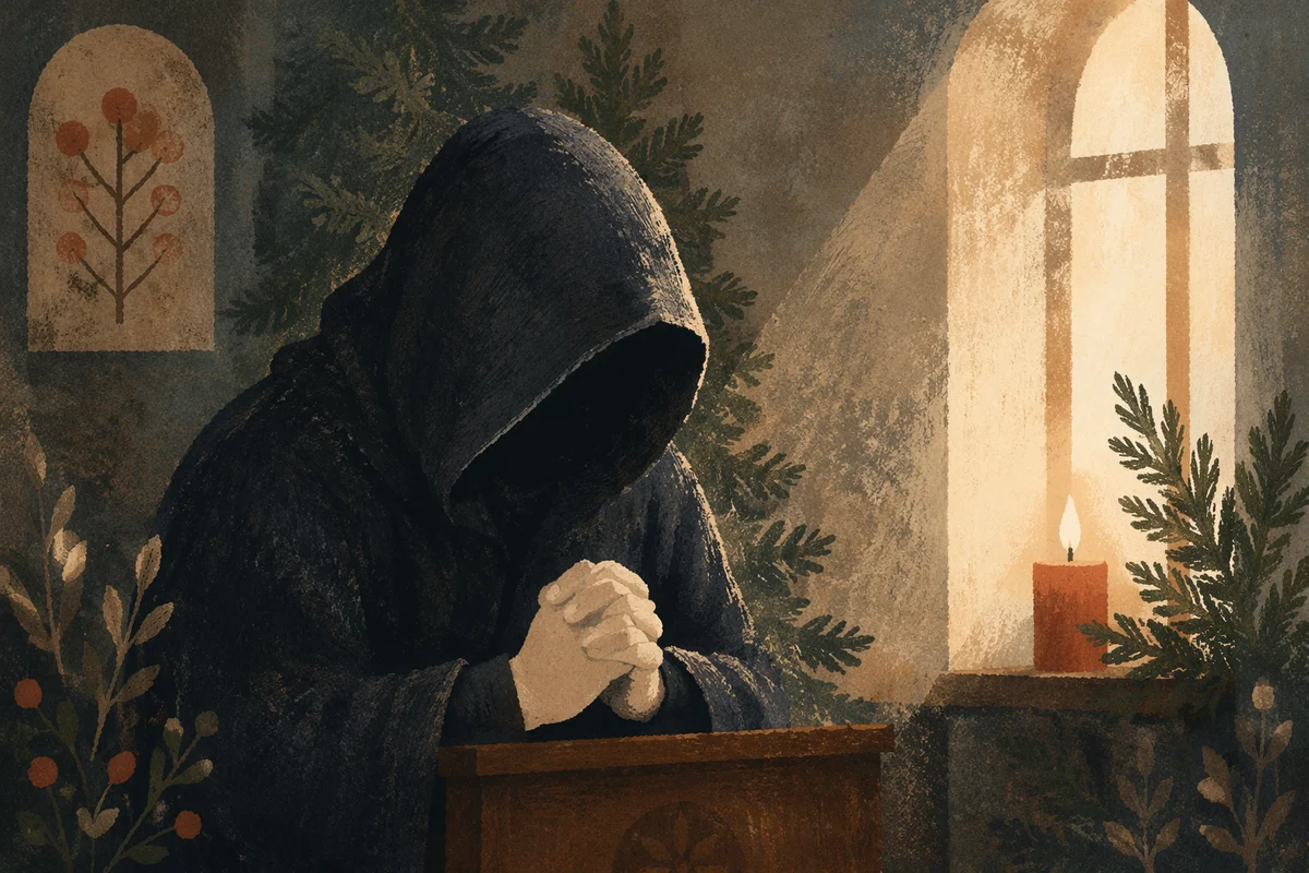 Hooded Prayer Hands in Evergreen Chapel Light