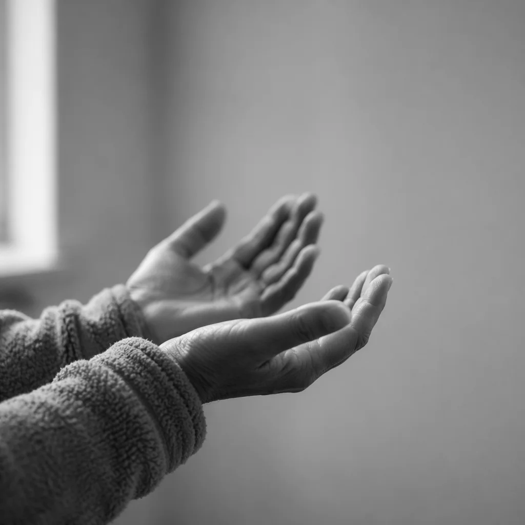 Open Hands in Soft Prayer Light