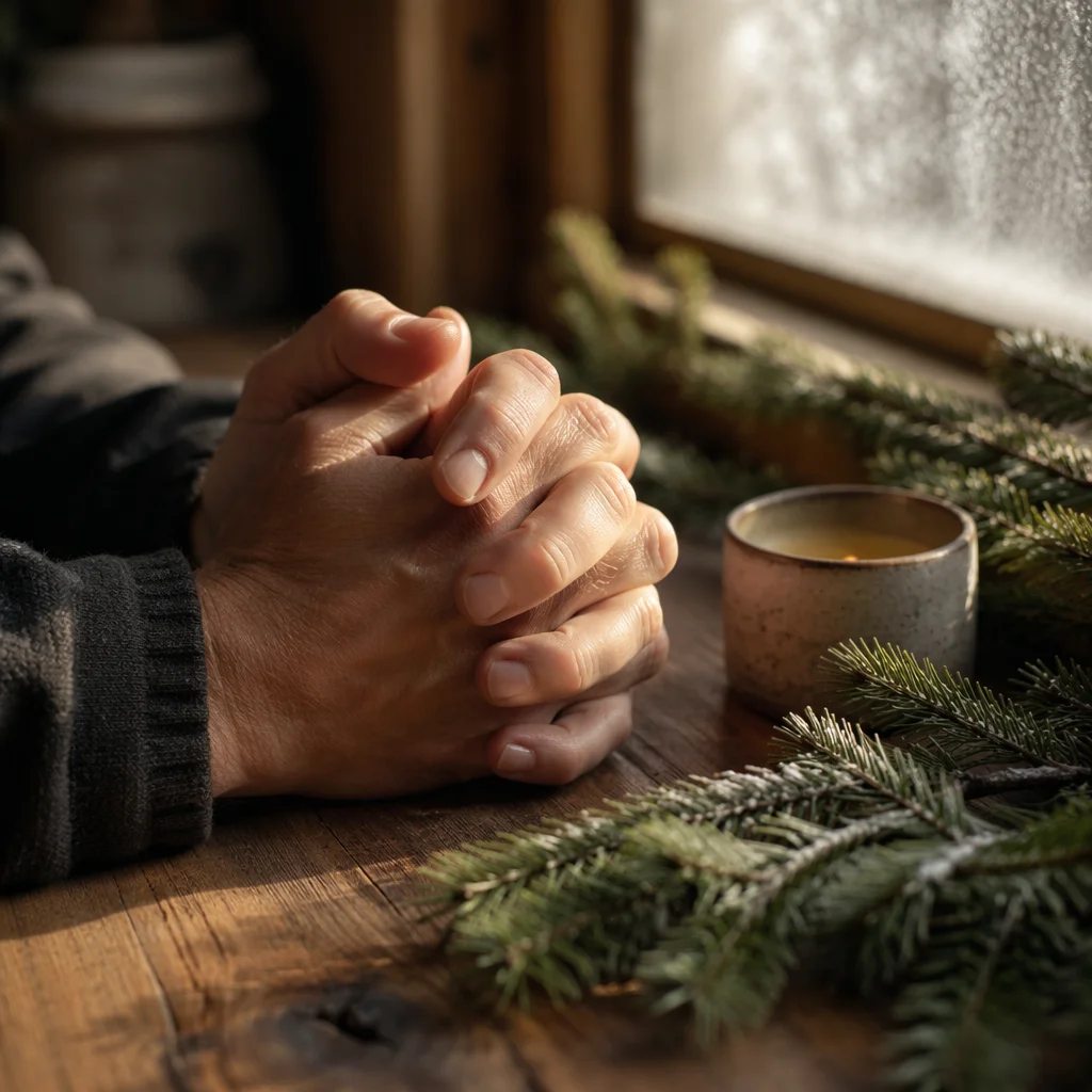 Praying Hands with Evergreen Morning Light