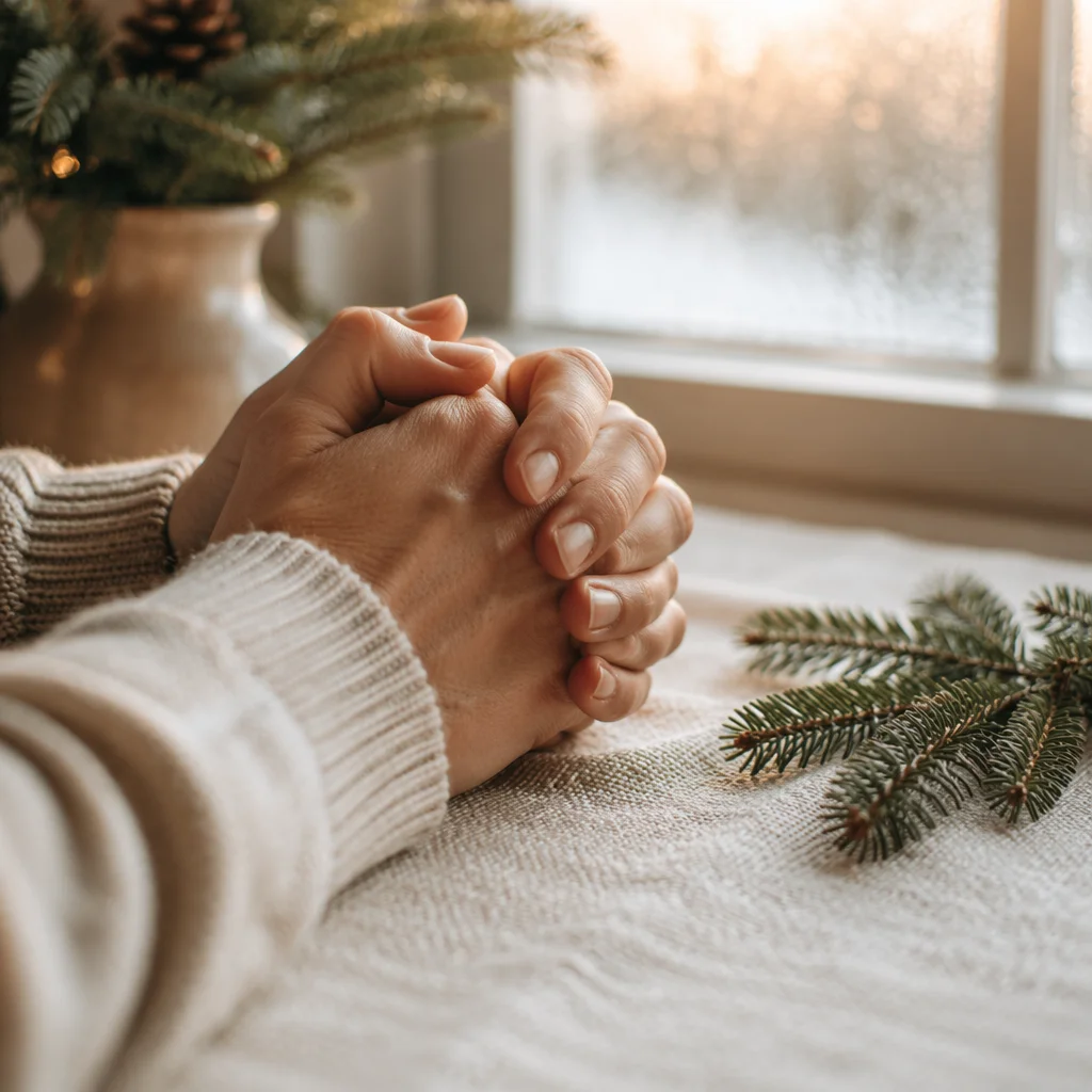 Praying Hands with Evergreen Morning Light