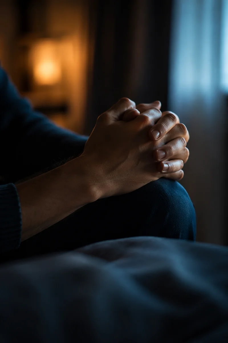 Praying Hands in Soft Amber Blue Light