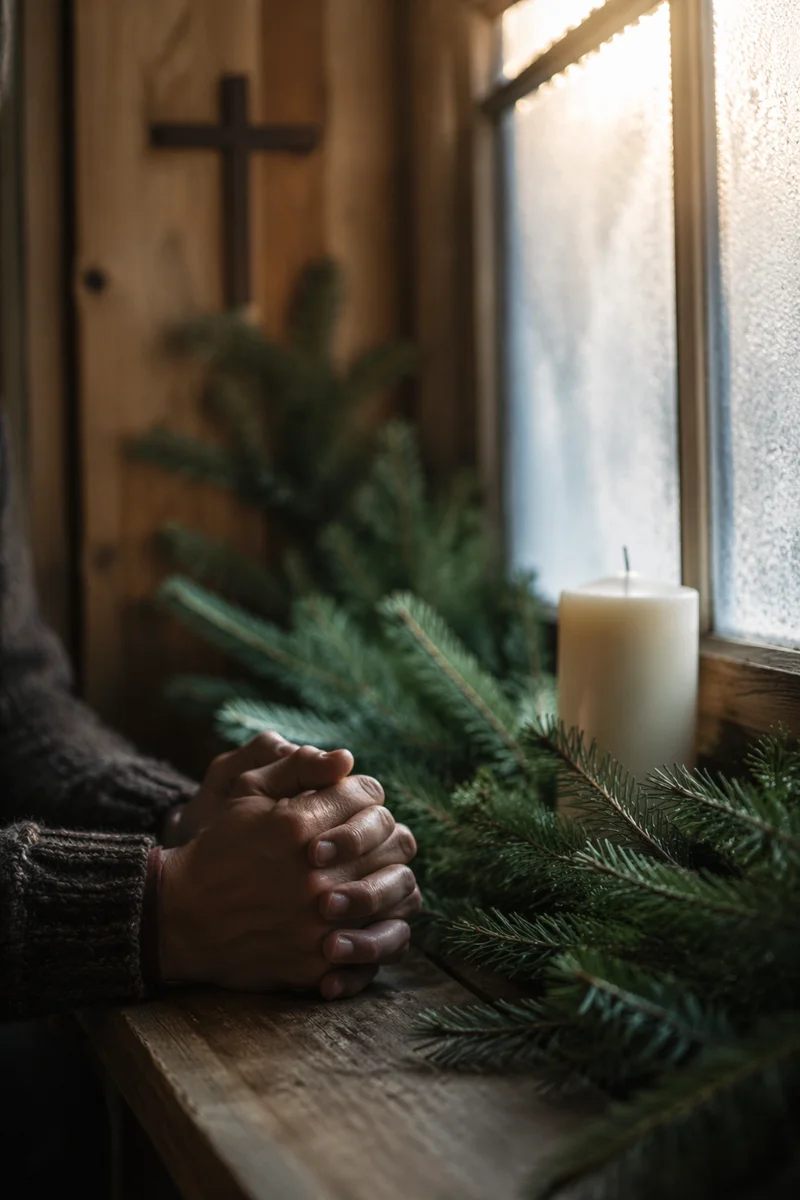 Praying Hands in Evergreen Chapel Light