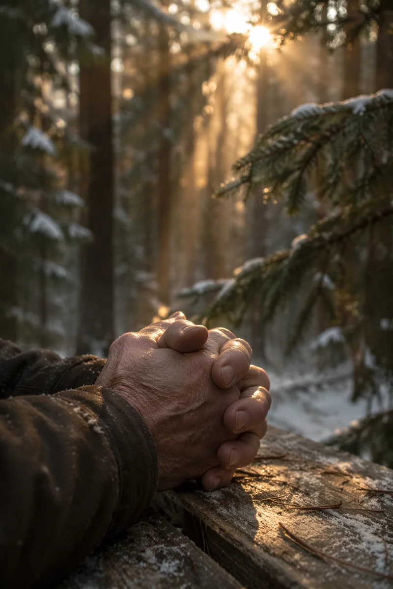 Praying Hands in Evergreen Morning Light