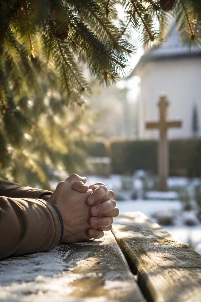 Praying Hands in Evergreen Morning Light