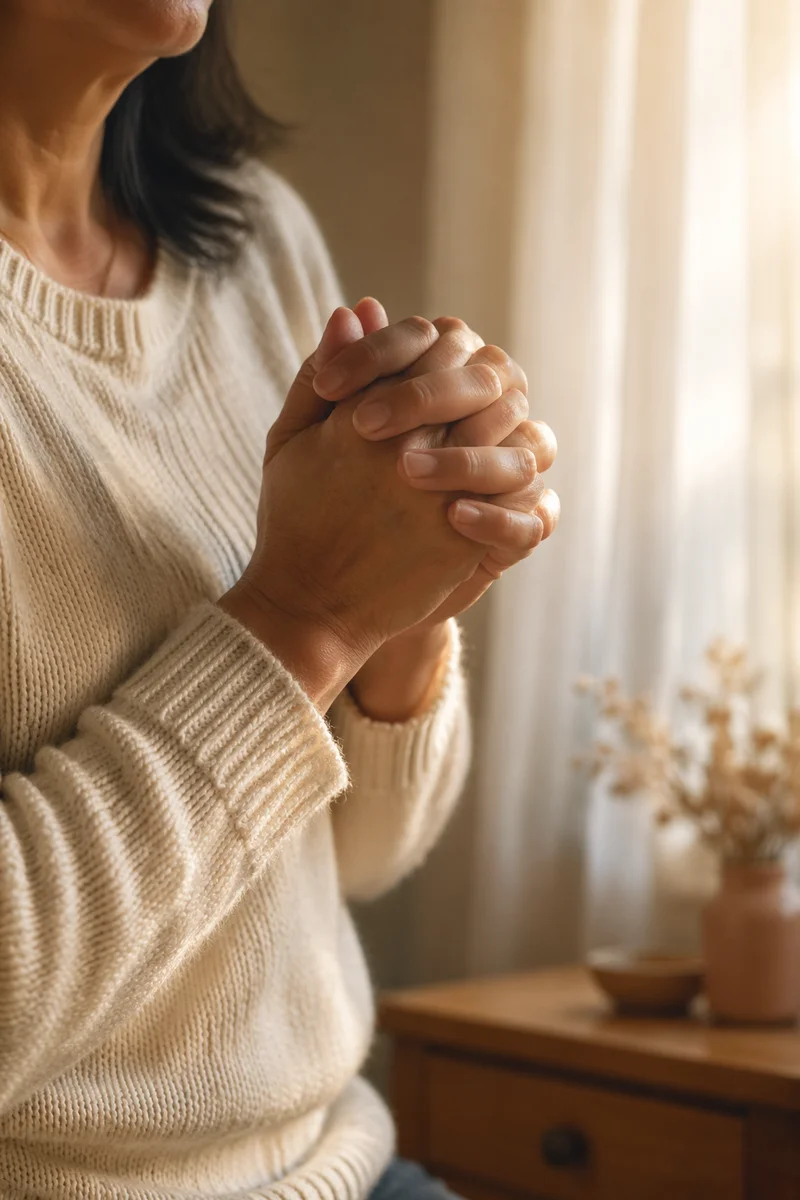 Hands Praying by Sunlit Window