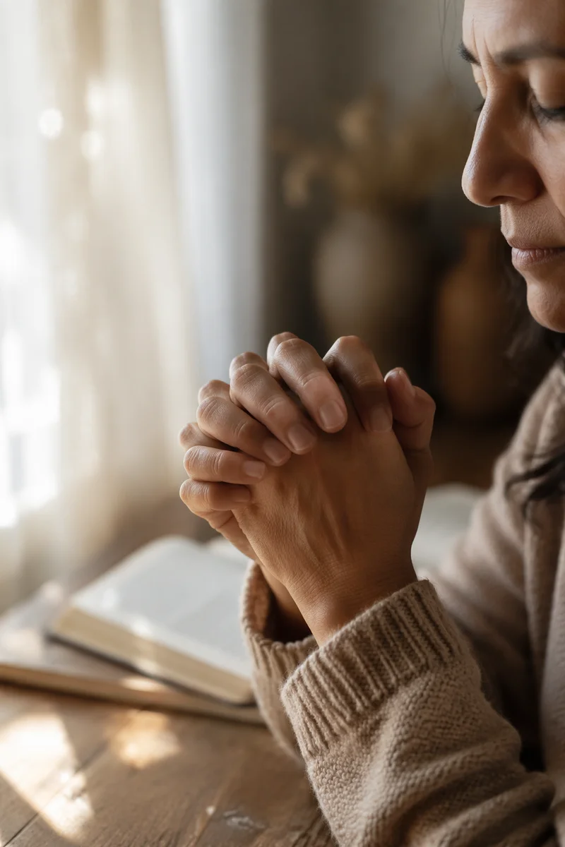 Praying Hands by Sunlit Window
