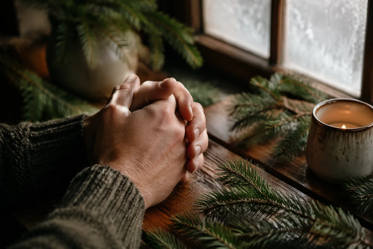 Praying Hands with Evergreen Morning Light