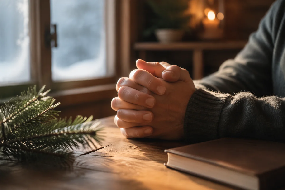Praying Hands in Soft Evergreen Morning Light