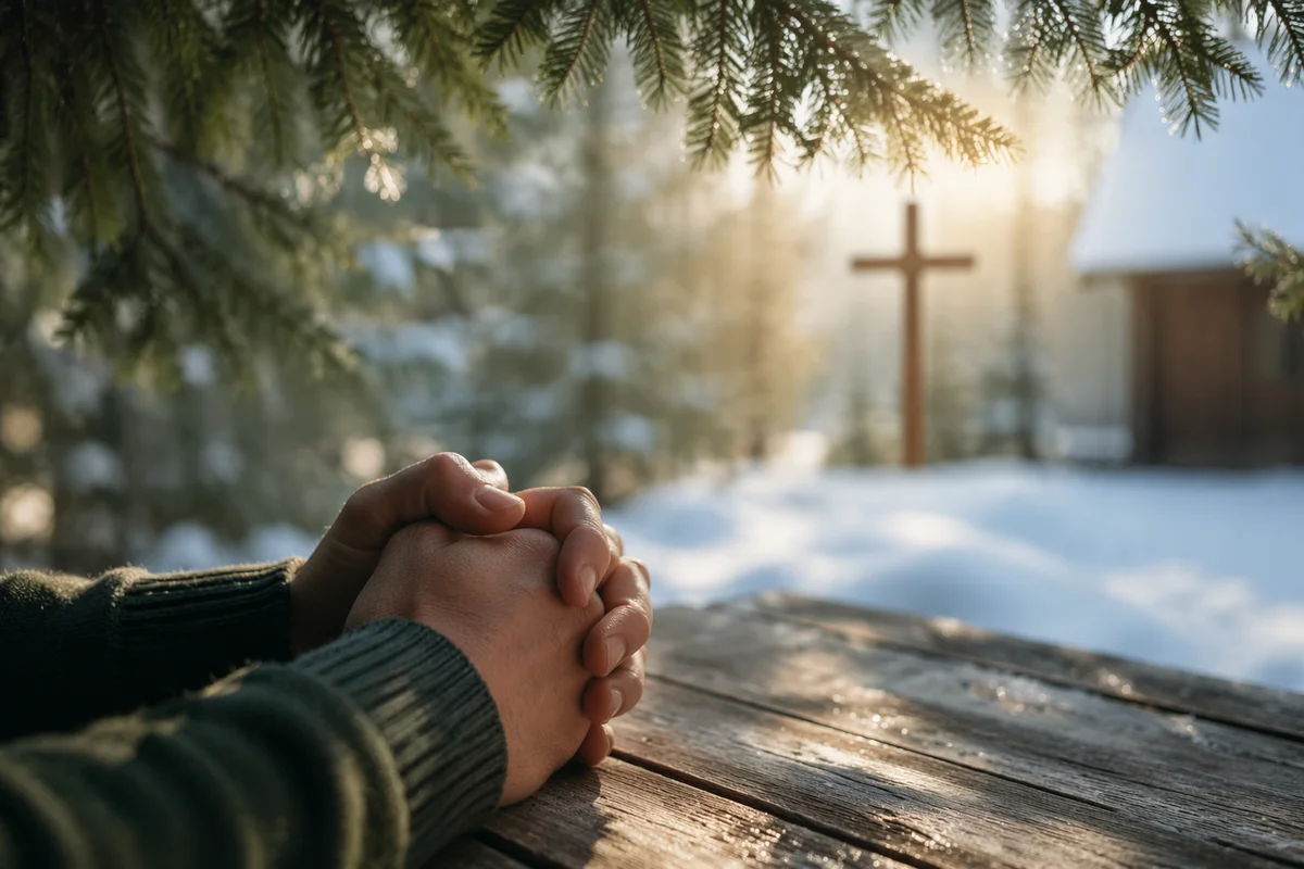 Praying Hands in Winter Chapel Garden