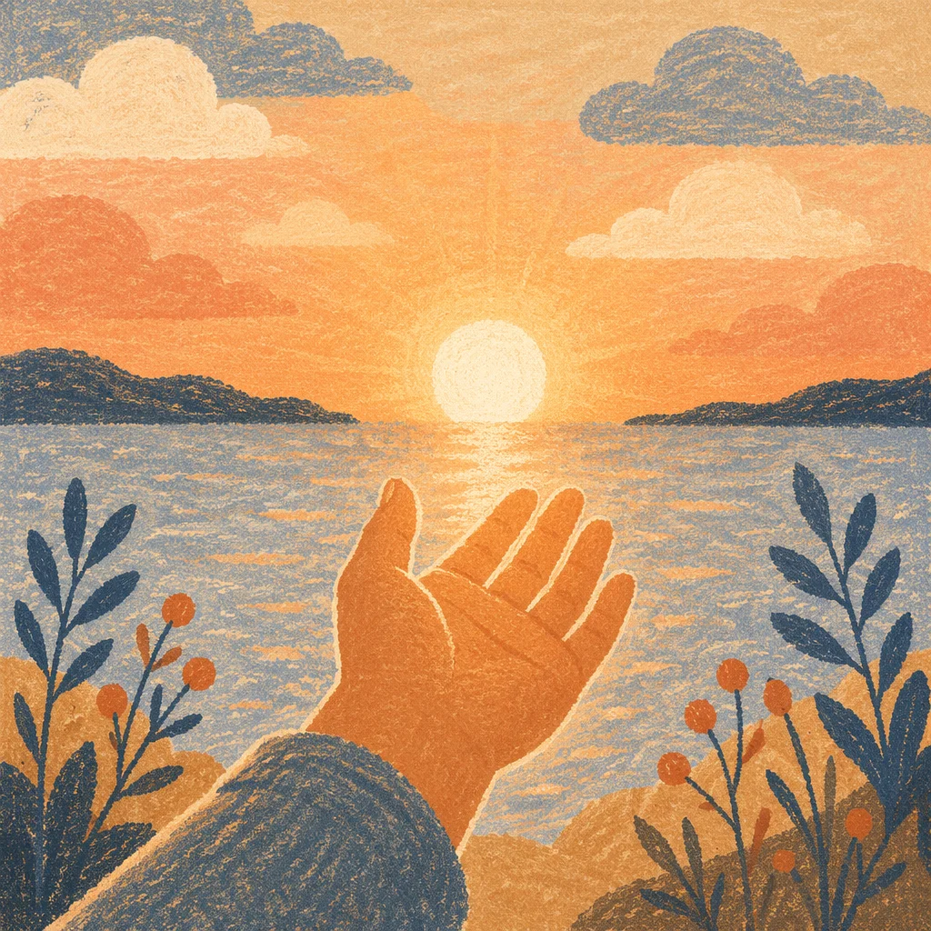 Open Hand Reaching Toward Sunset Light