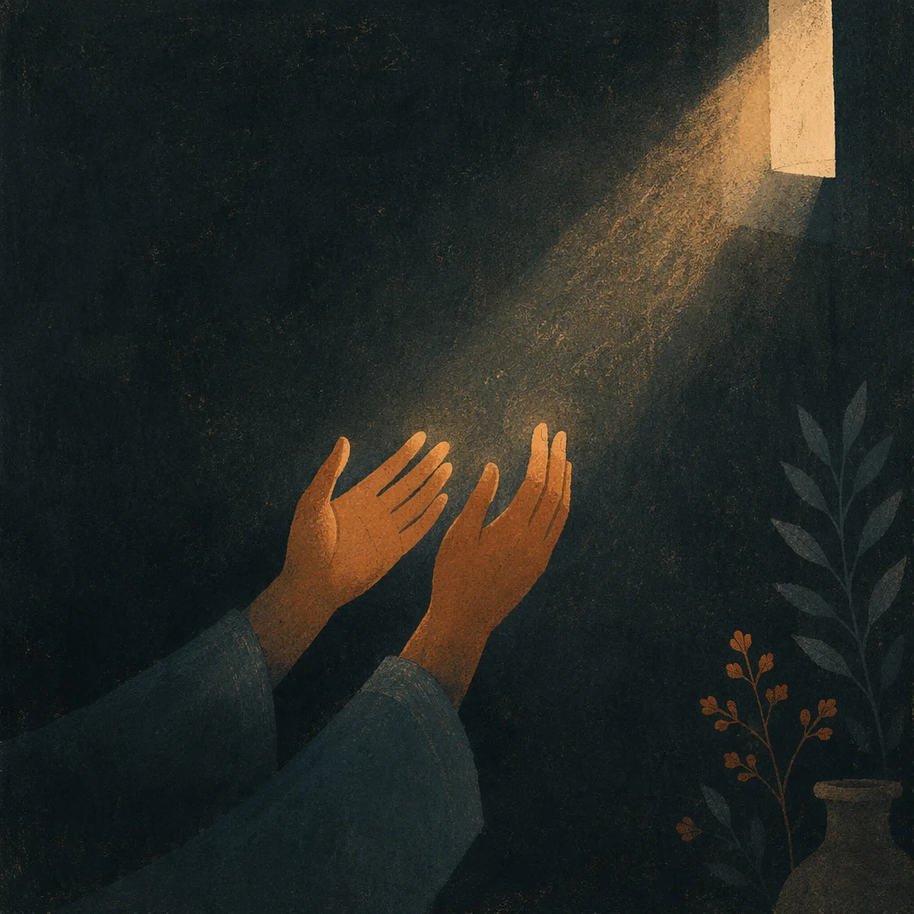 Hands Reaching Toward Warm Hopeful Light