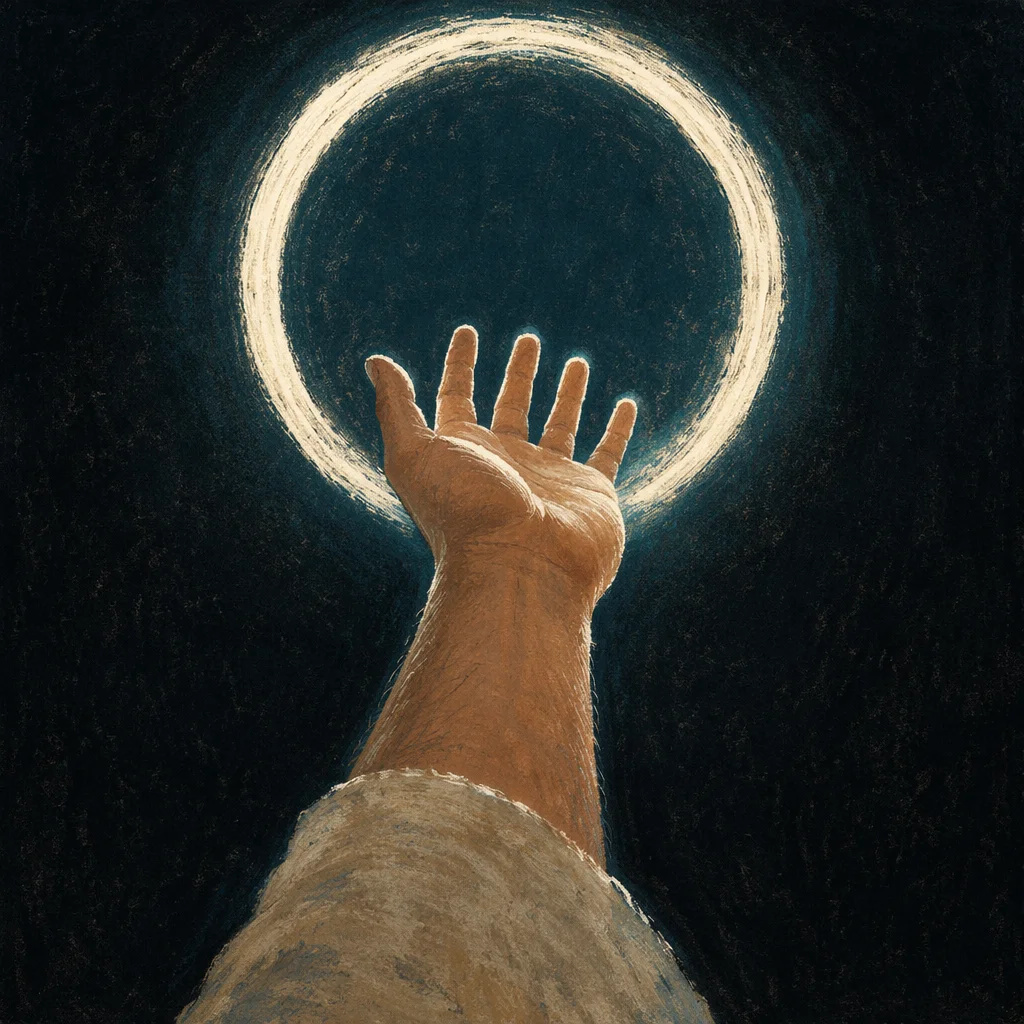 Hand Reaching Toward Halo Light