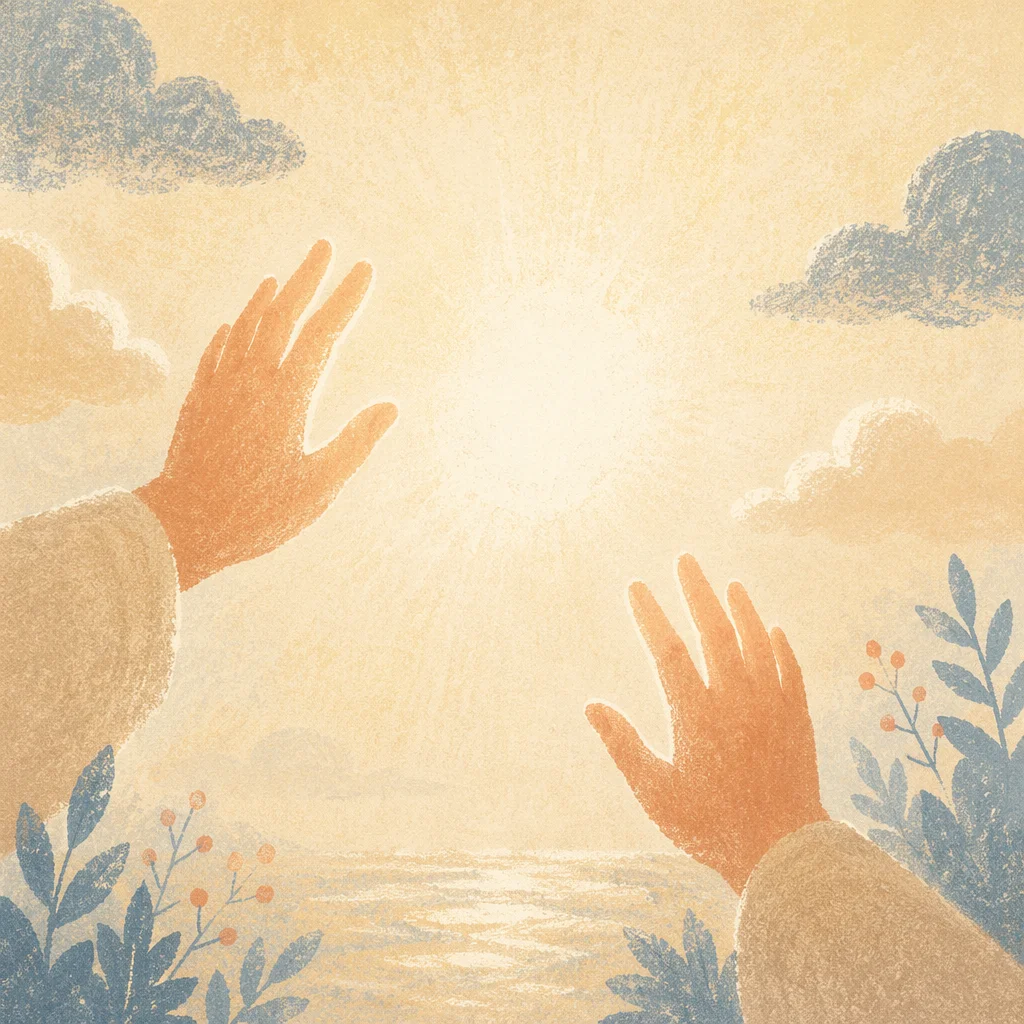 Hands Reaching Toward Hopeful Light
