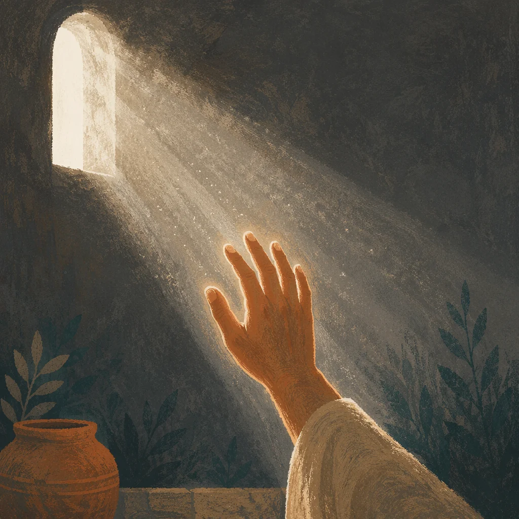 Hand Reaching Toward Hopeful Divine Light