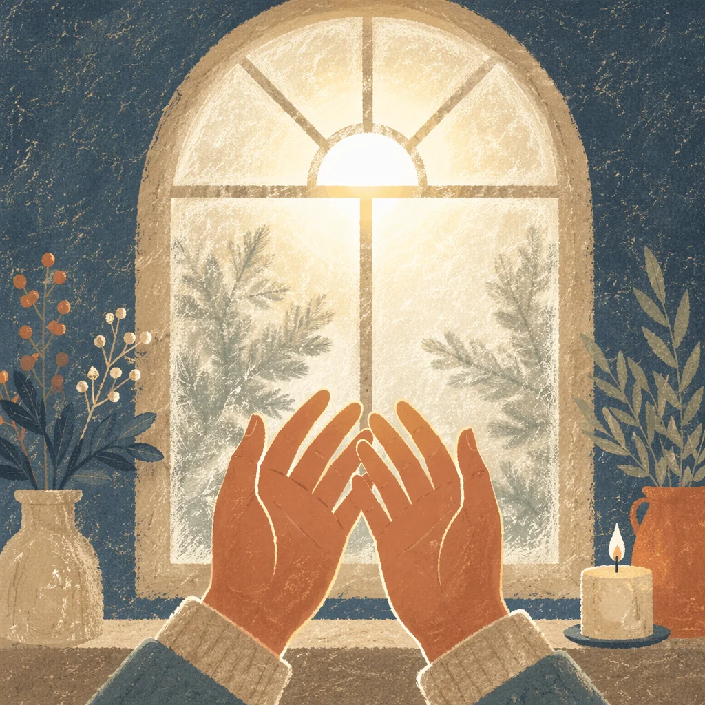 Hands Reaching Toward Winter Light