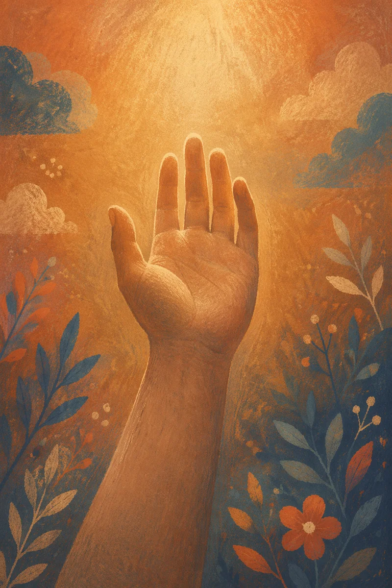 Open Hand Reaching Toward Hopeful Light