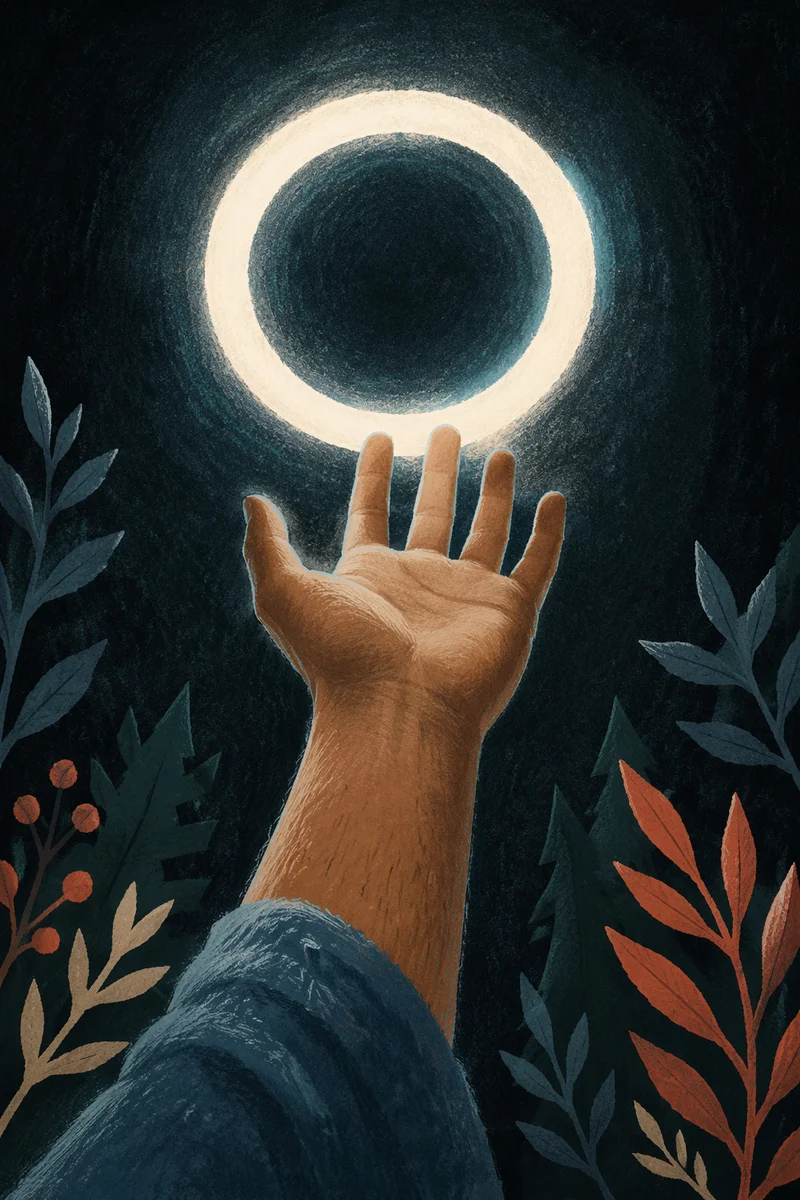 Hand Reaching Toward Halo Light
