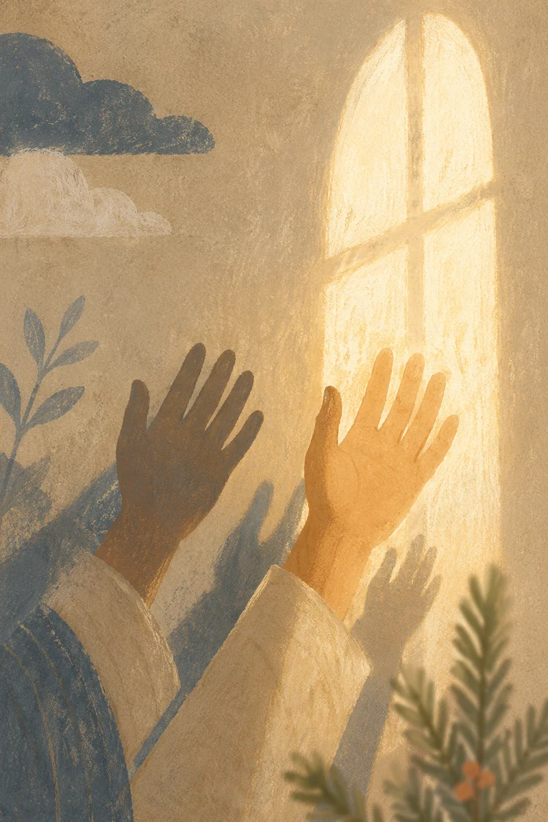 Hands Reaching Toward Hopeful Sunlight