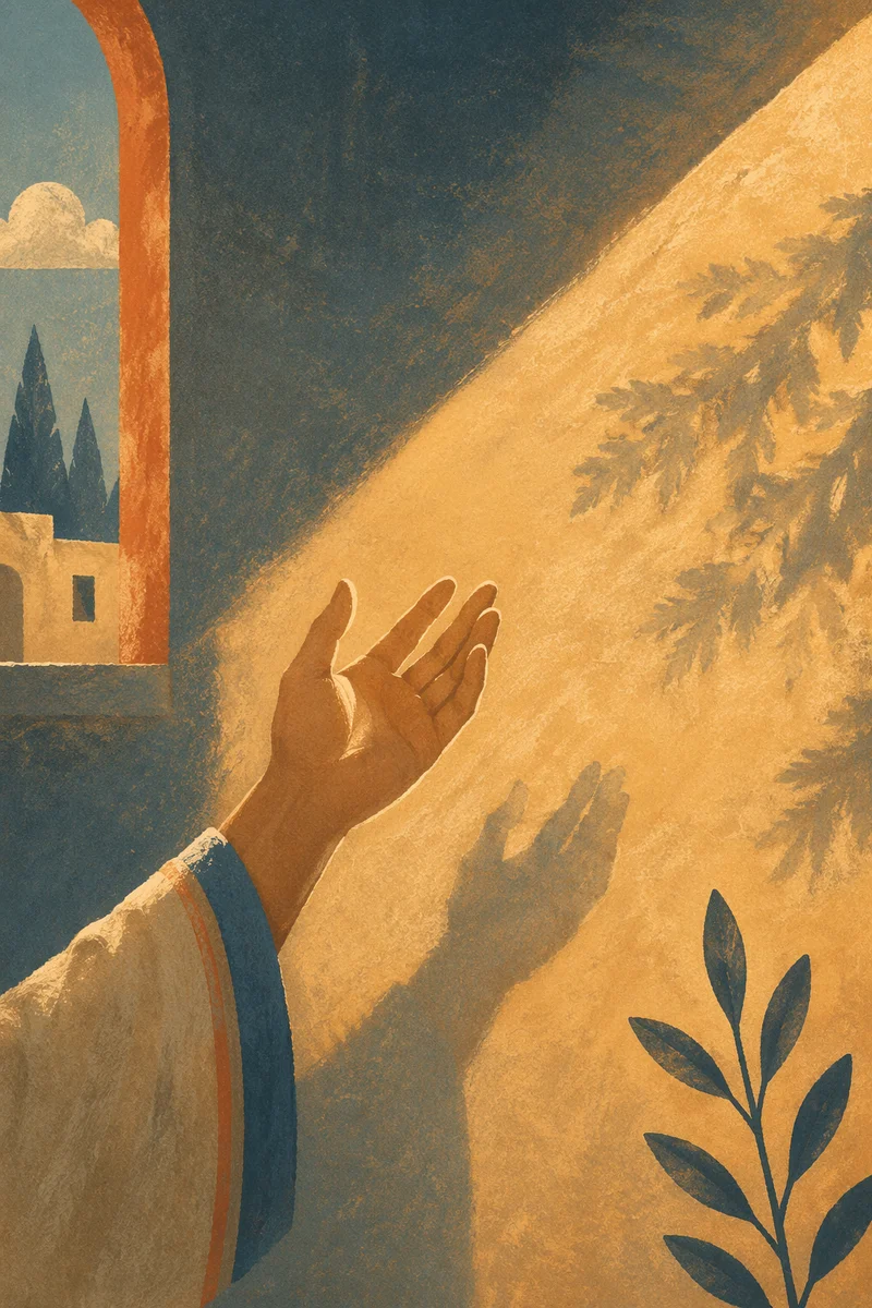 Hand Reaching Toward Warm Prayer Light
