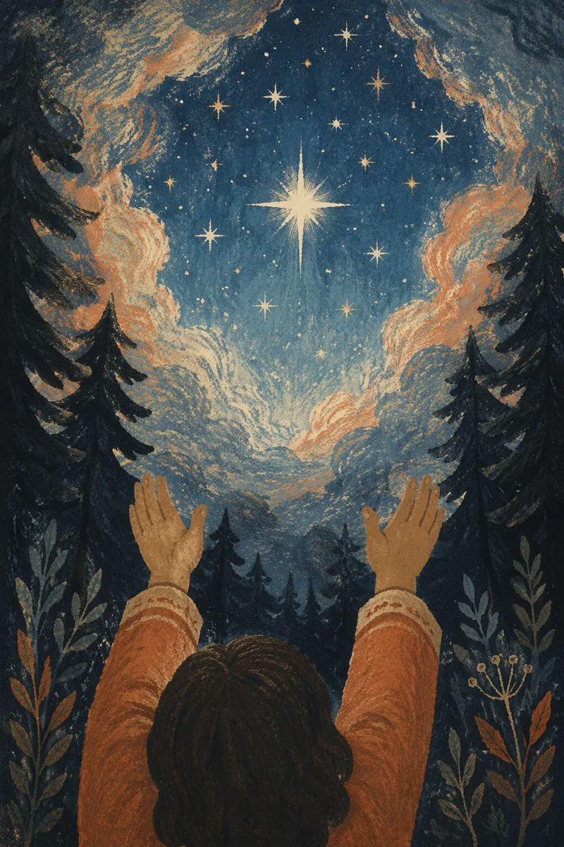 Hands Reaching Toward Heavenly Forest Light