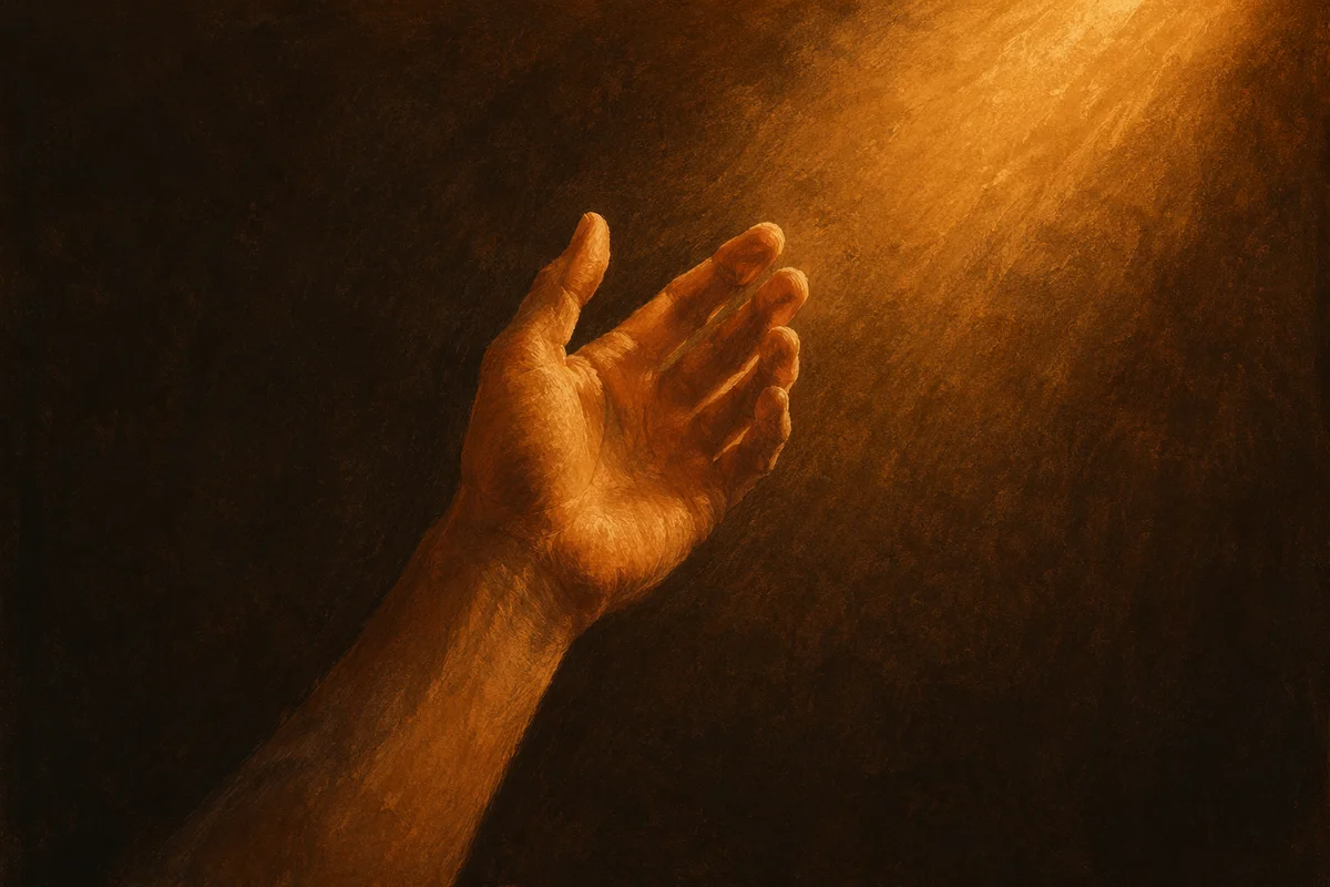 Hand Reaching Toward Warm Hopeful Light